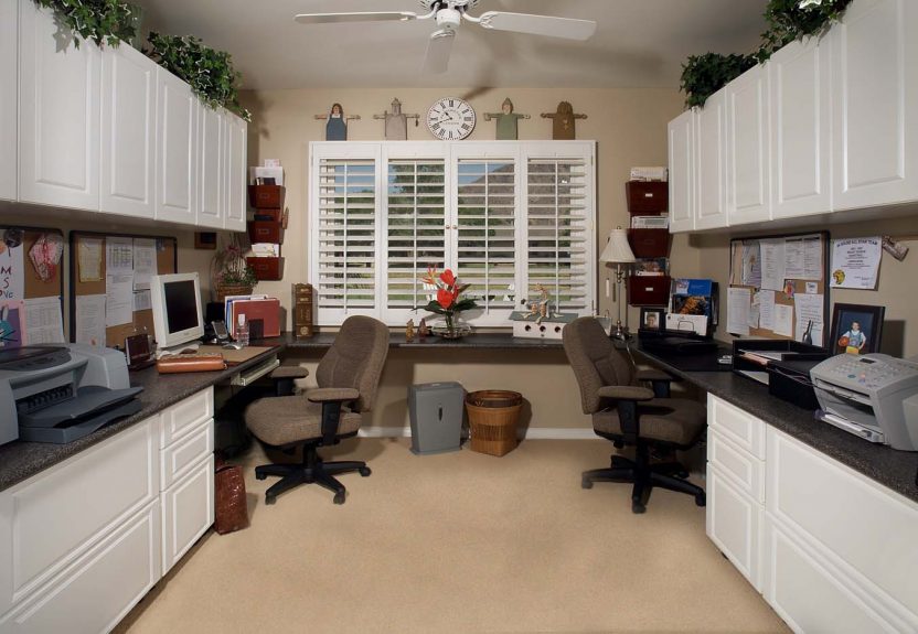 White Office in Raised Panel Two Workstations